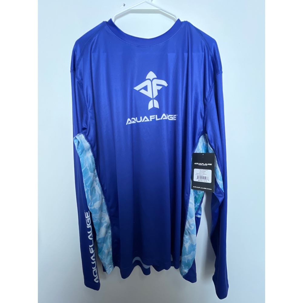 Aquaflauge Mens XL Navy Blue Dream Team Graphic Performance Fishing Shirt NWT